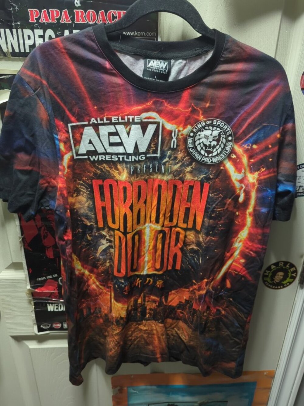 AEW x NJPW Forbidden Door AOP All Over Print Wrestling Shirt 2023 Men's Large L